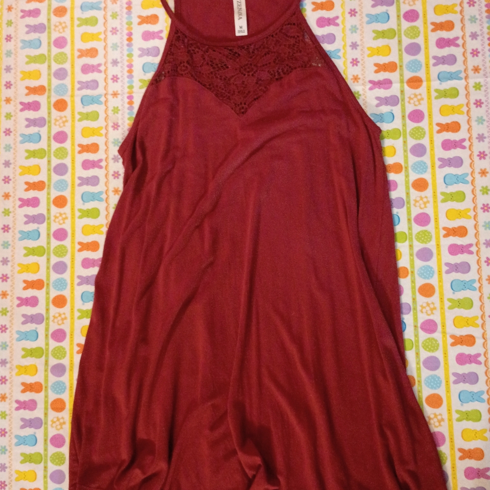 Zenana Outfitters Maroon Lace Trim Top